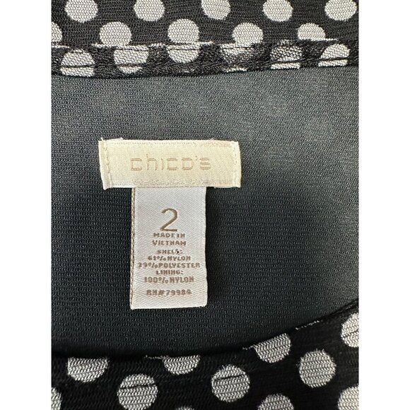Chico's Black Cream Polka Dot Long Sheer Sleeve Blouse Size 2 US L - Picture 5 of 8